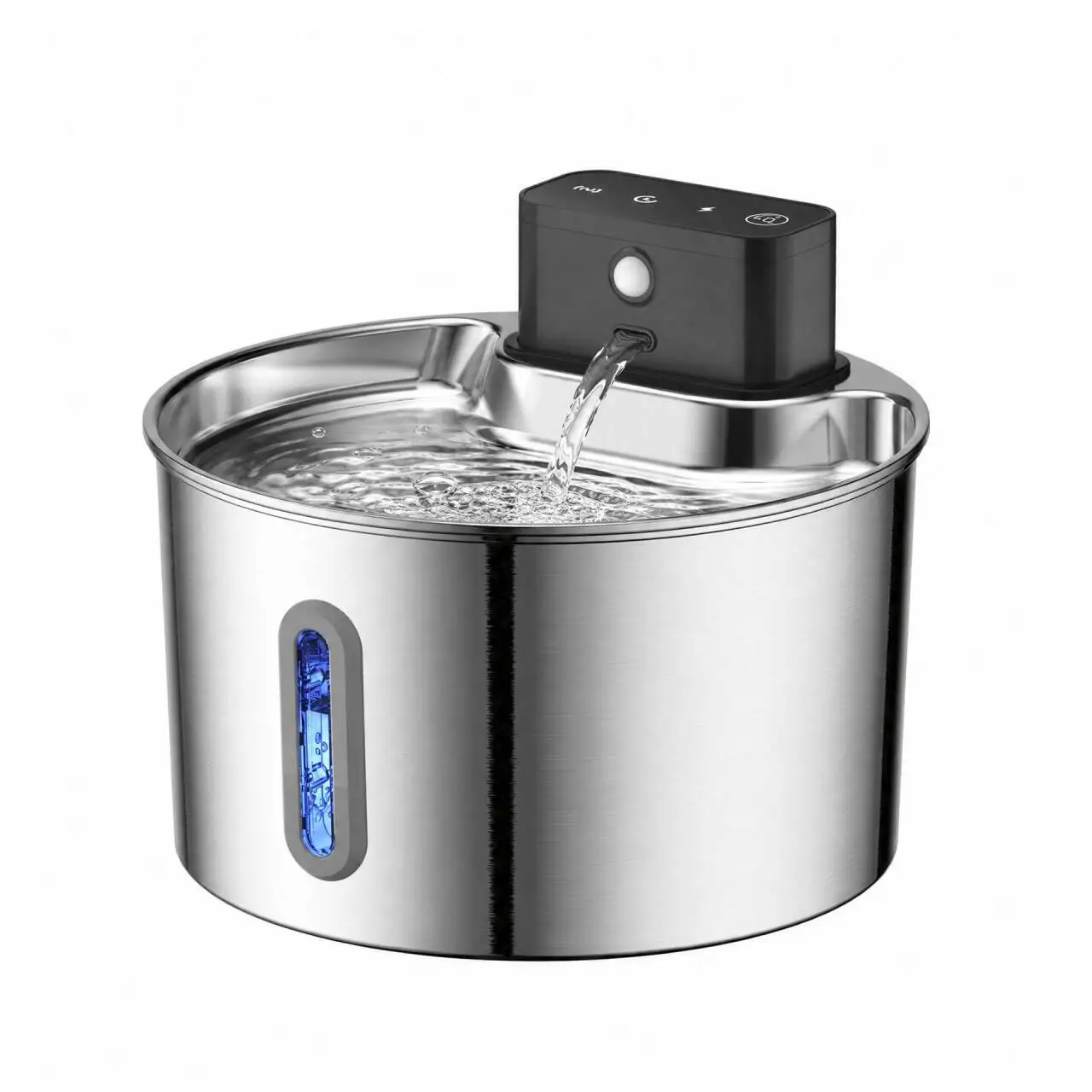 2L Wireless Smart Pet Fountain Stainless Steel Cat Dog Water Dispenser Motion Sensor Rechargeable Auto Drink Bowl( No 5V 1A Plug