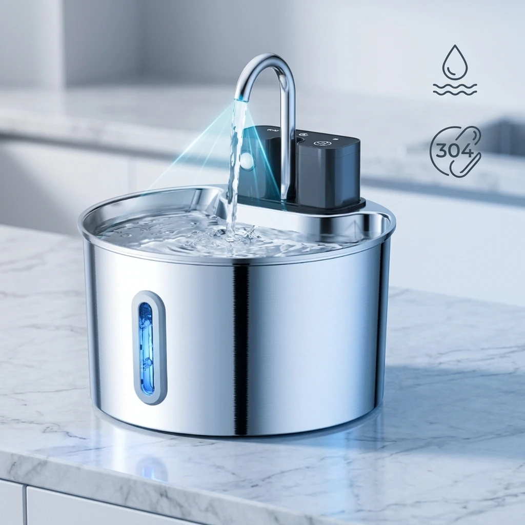 2L Wireless Smart Pet Fountain Stainless Steel Cat Dog Water Dispenser Motion Sensor Rechargeable Auto Drink Bowl( No 5V 1A Plug
