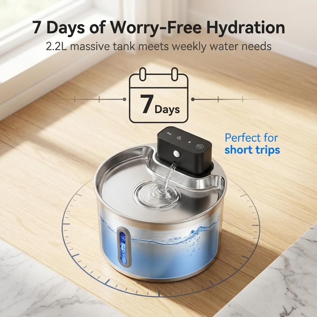 2L Wireless Smart Pet Fountain Stainless Steel Cat Dog Water Dispenser Motion Sensor Rechargeable Auto Drink Bowl( No 5V 1A Plug