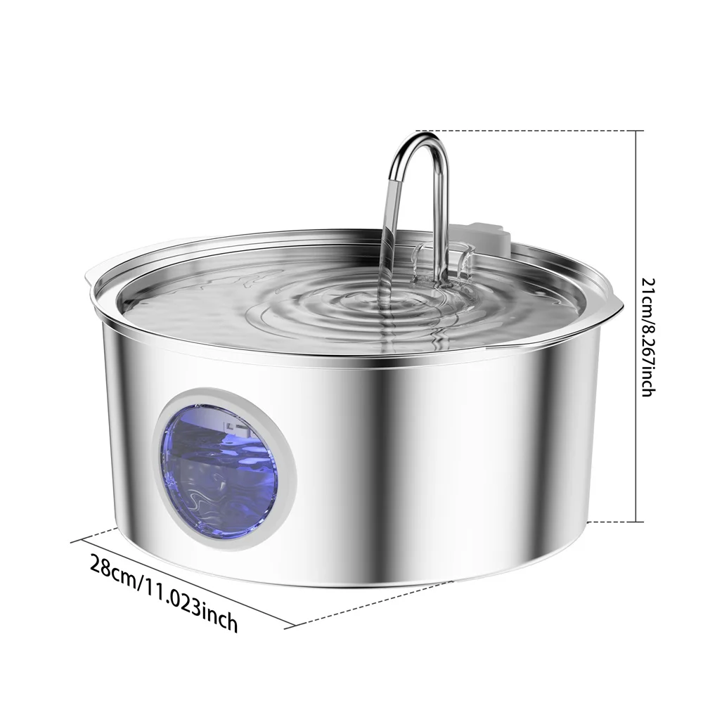 7L Large Dog Water Fountain Stainless Steel Ultra-Quiet Dog Water Fountain Bowl for Large Dogs Cats and Multi-Pet Homes