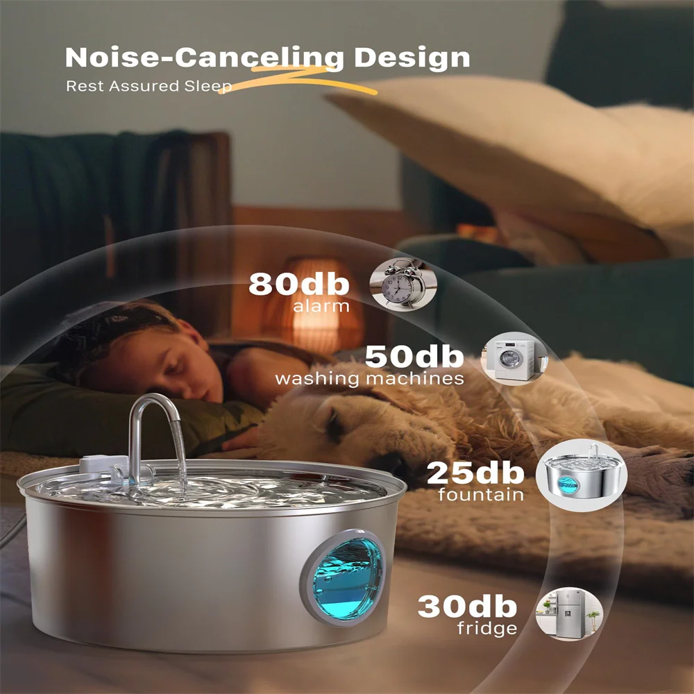 7L Large Dog Water Fountain Stainless Steel Ultra-Quiet Dog Water Fountain Bowl for Large Dogs Cats and Multi-Pet Homes