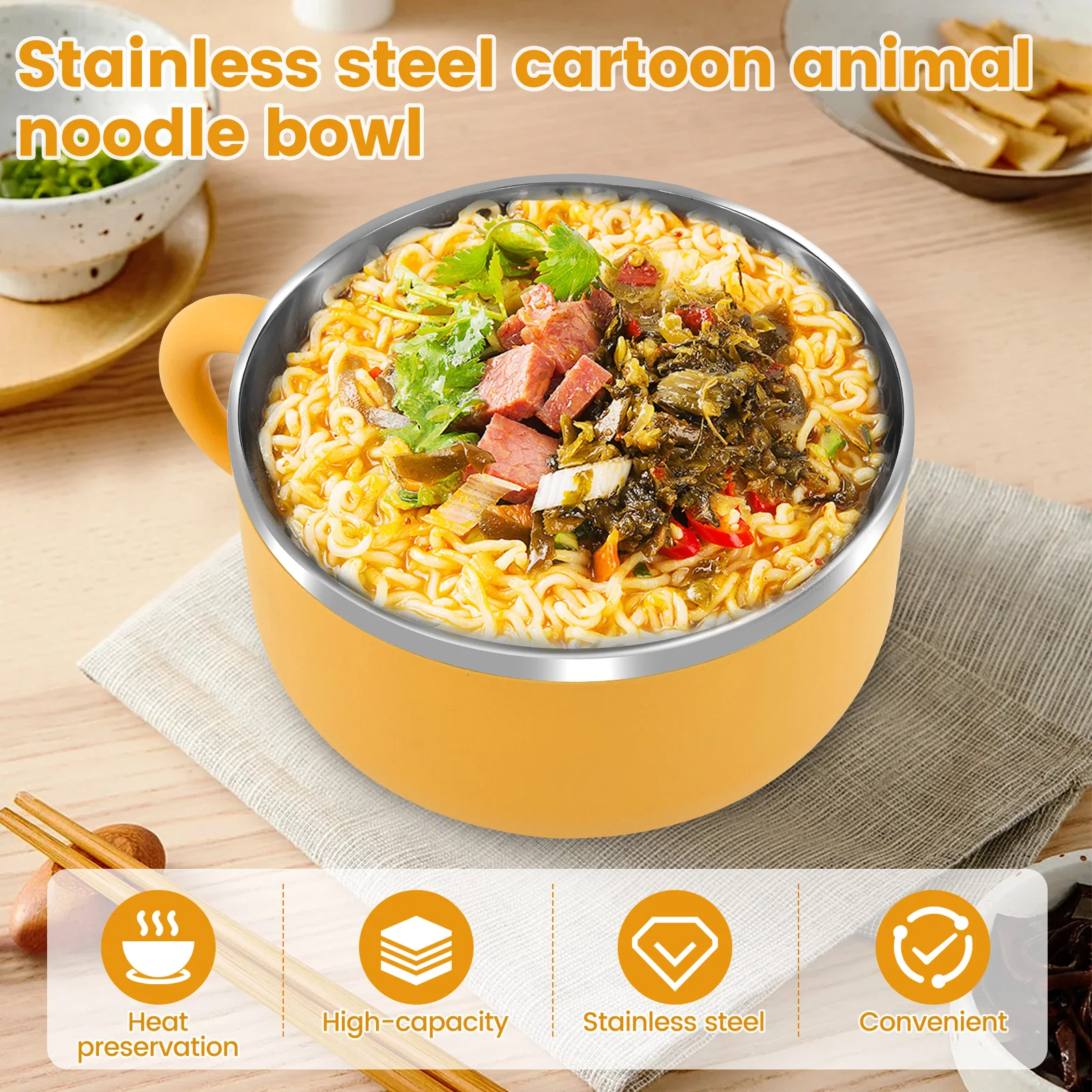 Stainless Steel Ramen Bowl Instant Noodles Bowl Cooker Portable Drain Bowl Lunch Box Kitchen Utensils Instant Noodle Partner