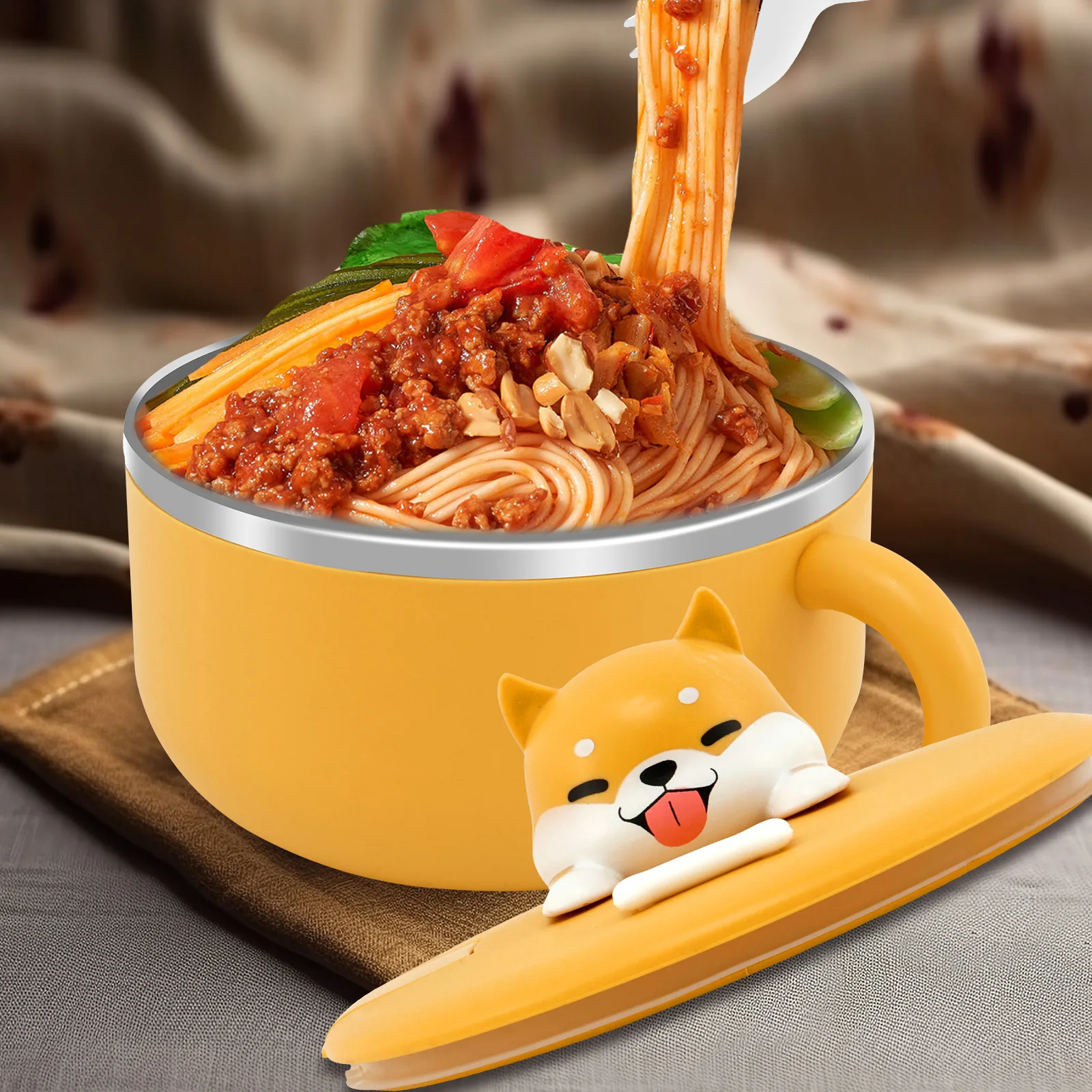 Stainless Steel Ramen Bowl Instant Noodles Bowl Cooker Portable Drain Bowl Lunch Box Kitchen Utensils Instant Noodle Partner