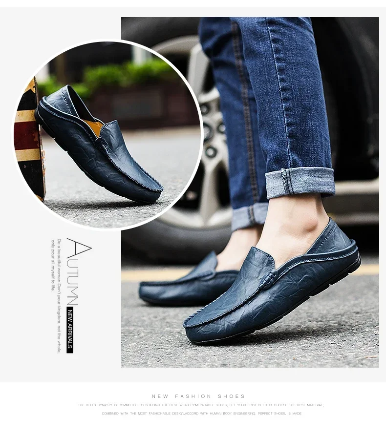 Men Shoes Casual Genuine Leather Mens Loafers Moccasins Designer Slip on Boat Shoes High Quality Chaussure Homme Plus Size 37-47