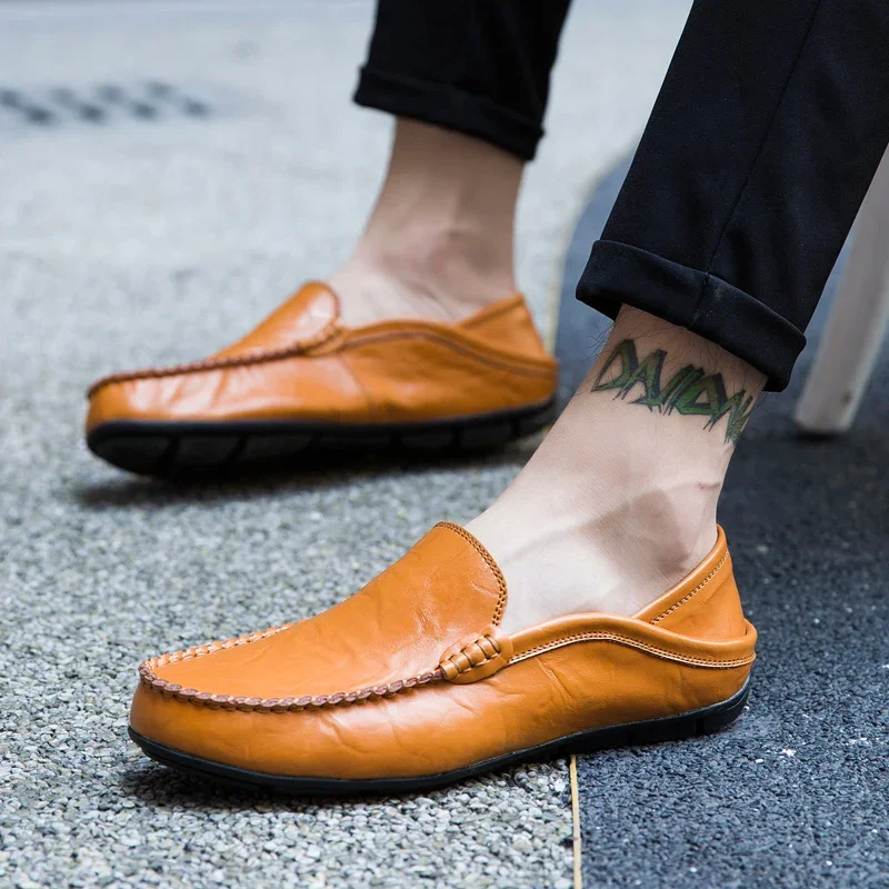 Men Shoes Casual Genuine Leather Mens Loafers Moccasins Designer Slip on Boat Shoes High Quality Chaussure Homme Plus Size 37-47