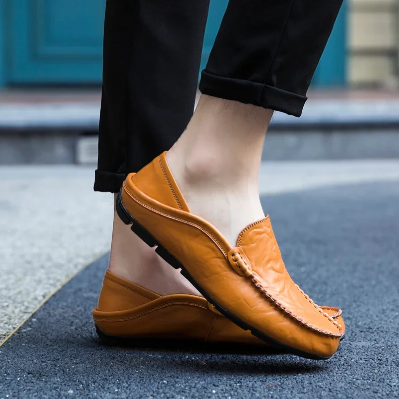 Men Shoes Casual Genuine Leather Mens Loafers Moccasins Designer Slip on Boat Shoes High Quality Chaussure Homme Plus Size 37-47