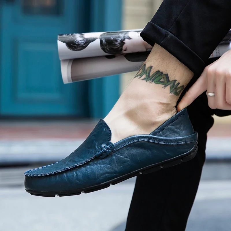 Men Shoes Casual Genuine Leather Mens Loafers Moccasins Designer Slip on Boat Shoes High Quality Chaussure Homme Plus Size 37-47