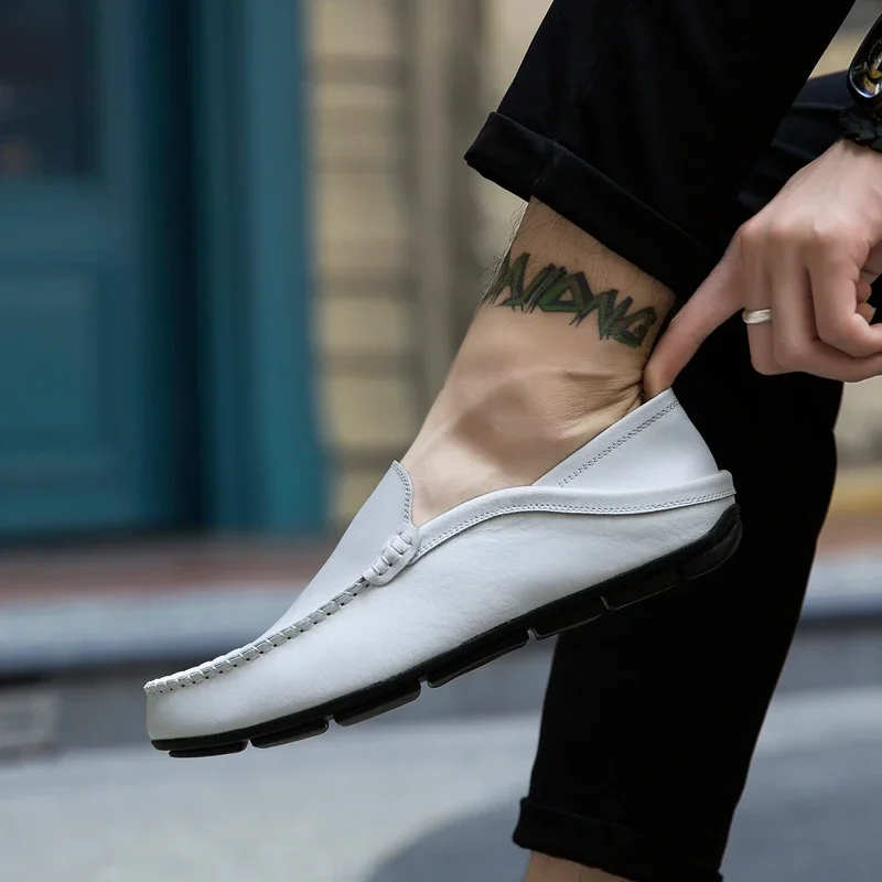 Men Shoes Casual Genuine Leather Mens Loafers Moccasins Designer Slip on Boat Shoes High Quality Chaussure Homme Plus Size 37-47