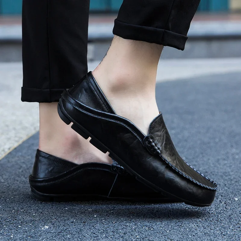 Men Shoes Casual Genuine Leather Mens Loafers Moccasins Designer Slip on Boat Shoes High Quality Chaussure Homme Plus Size 37-47