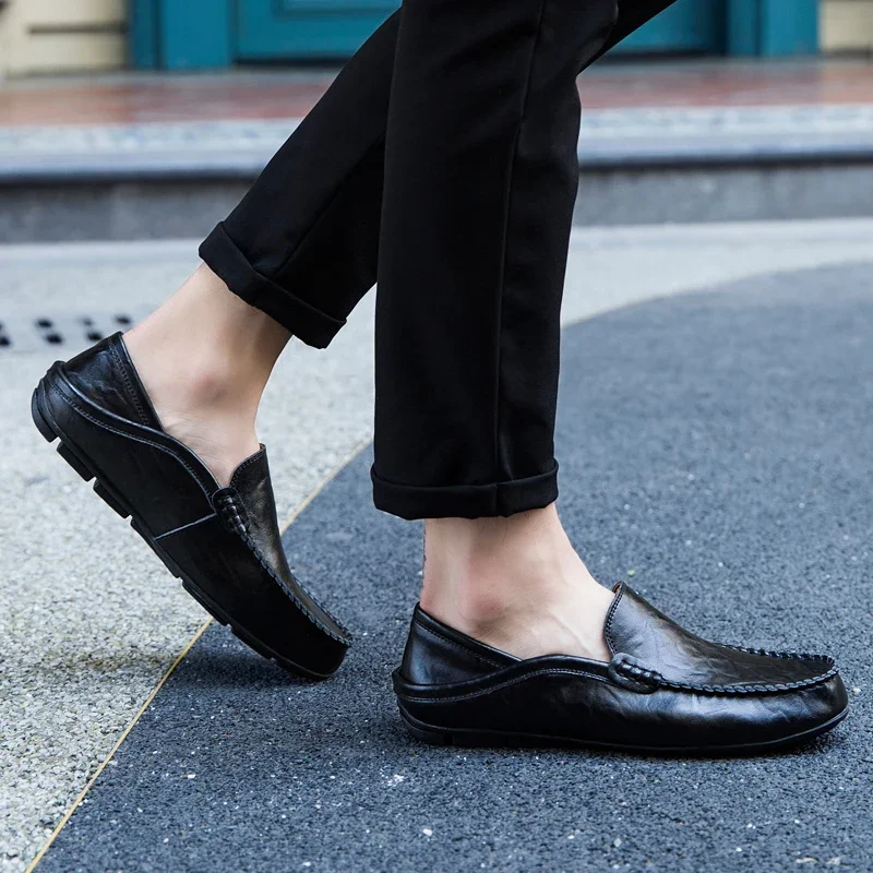 Men Shoes Casual Genuine Leather Mens Loafers Moccasins Designer Slip on Boat Shoes High Quality Chaussure Homme Plus Size 37-47