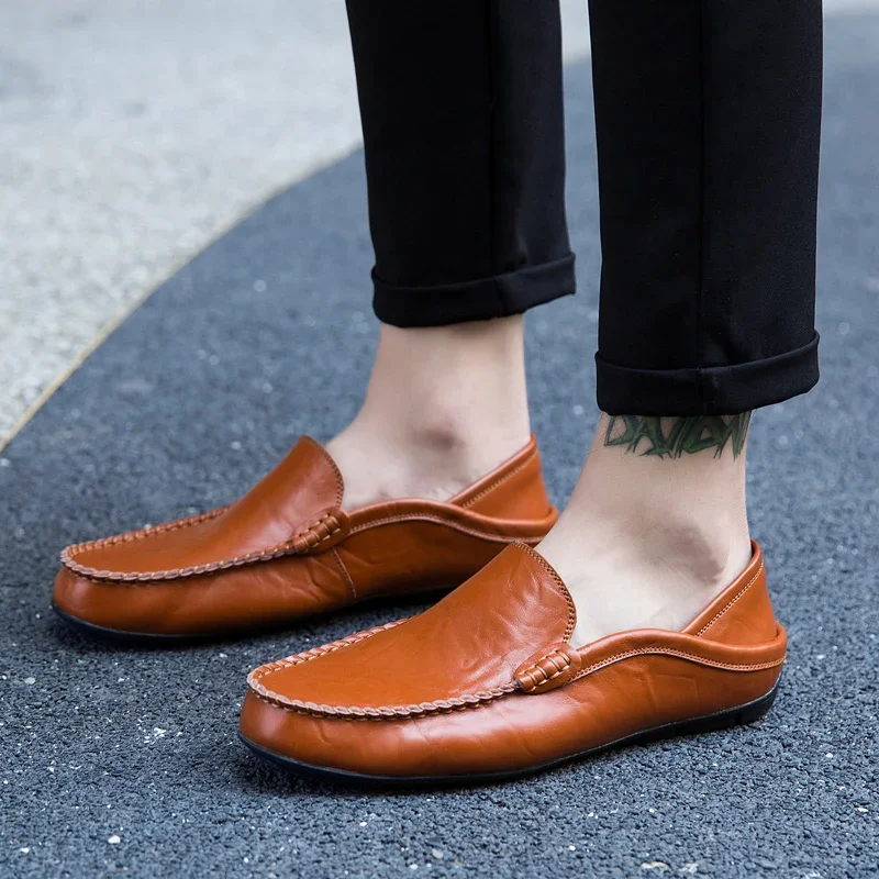 Men Shoes Casual Genuine Leather Mens Loafers Moccasins Designer Slip on Boat Shoes High Quality Chaussure Homme Plus Size 37-47