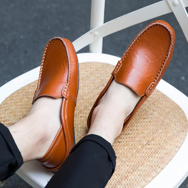 Men Shoes Casual Genuine Leather Mens Loafers Moccasins Designer Slip on Boat Shoes High Quality Chaussure Homme Plus Size 37-47