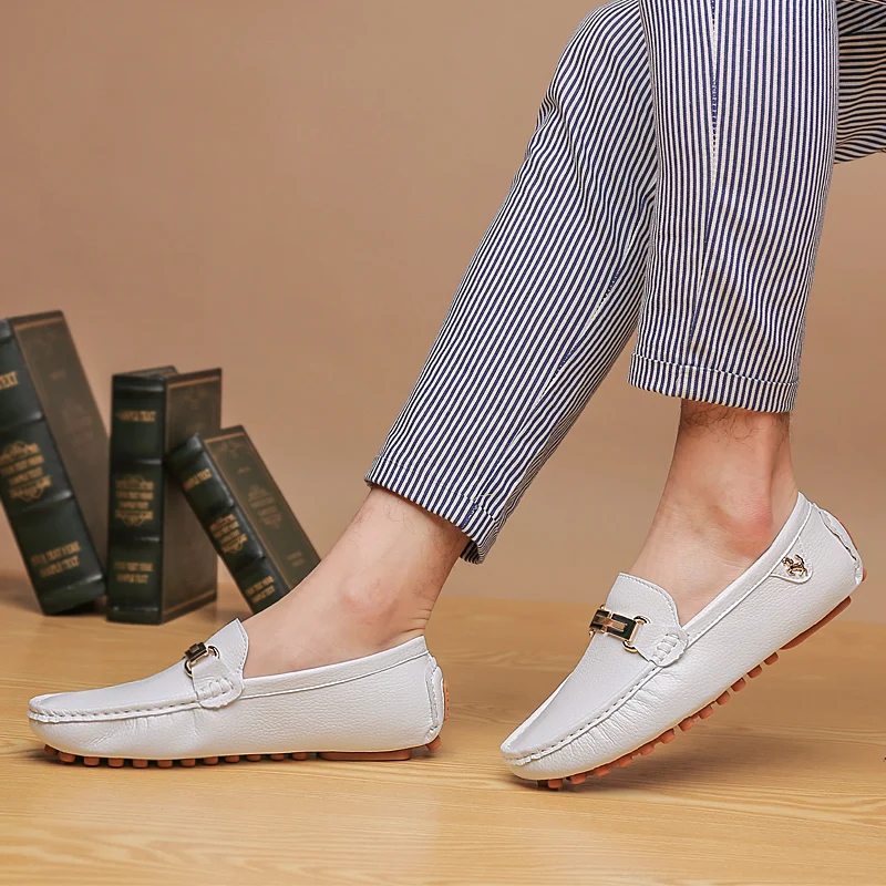 YRZL Loafers Men Handmade PU Leather Loafer Casual Driving Flats Slip-on Shoes Luxury Comfy Moccasins White Loafers Shoes Men