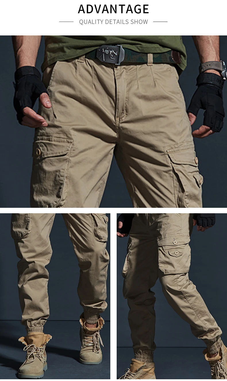 Mens Cargo Pants Casual Mens Pant Baggy Regular Cotton Trousers Male Combat Military Tactical Pants with Multi Pockets