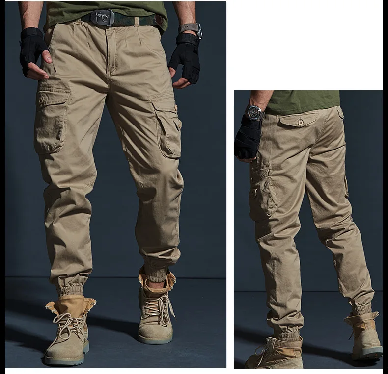 Mens Cargo Pants Casual Mens Pant Baggy Regular Cotton Trousers Male Combat Military Tactical Pants with Multi Pockets