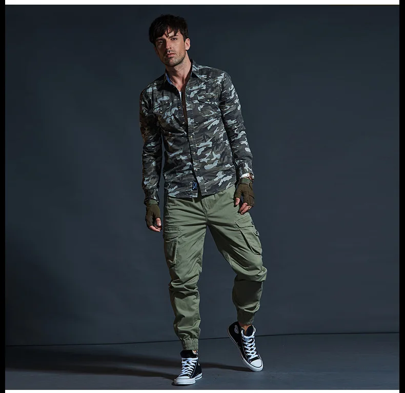 Mens Cargo Pants Casual Mens Pant Baggy Regular Cotton Trousers Male Combat Military Tactical Pants with Multi Pockets