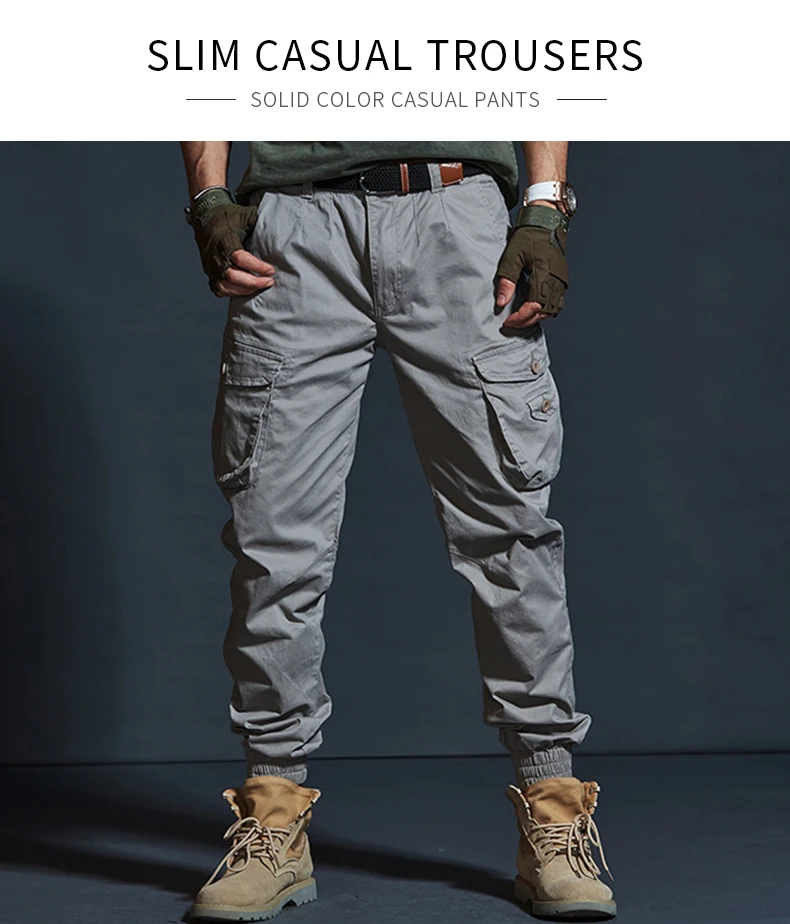Mens Cargo Pants Casual Mens Pant Baggy Regular Cotton Trousers Male Combat Military Tactical Pants with Multi Pockets