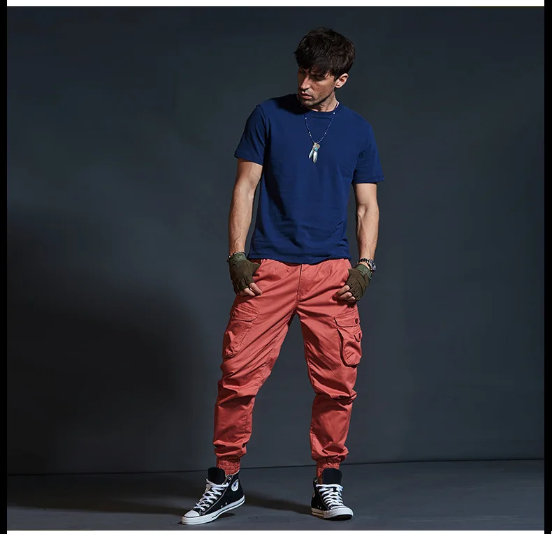 Mens Cargo Pants Casual Mens Pant Baggy Regular Cotton Trousers Male Combat Military Tactical Pants with Multi Pockets