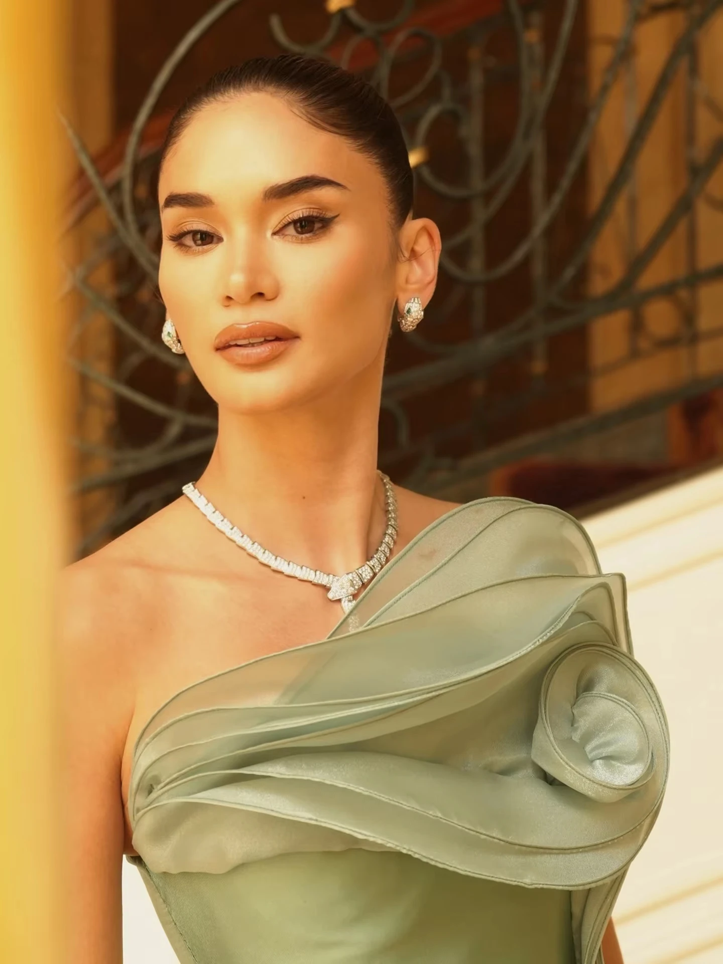 Sharon Said Sage Green Strapless Evening Dress Sculptural Draped Rosette Floor-Length Ruffle Formal Party Gowns SF209 Customized