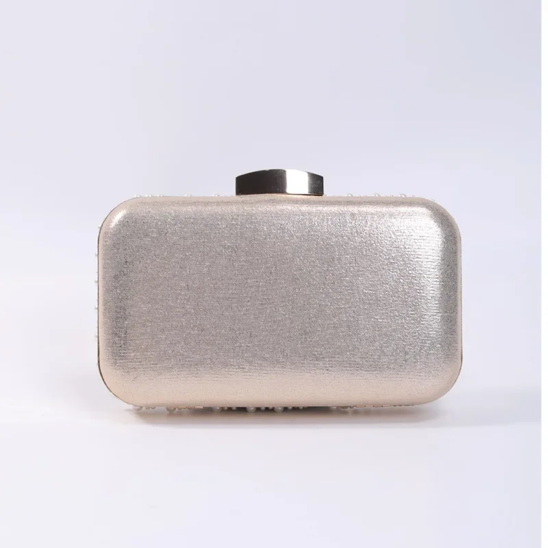Ladies Pearl Elegant Evening Bag Fashionable Stylish Beading Wedding Dinner Party Banquet Dress Clutch Bag with Long Chain Purse