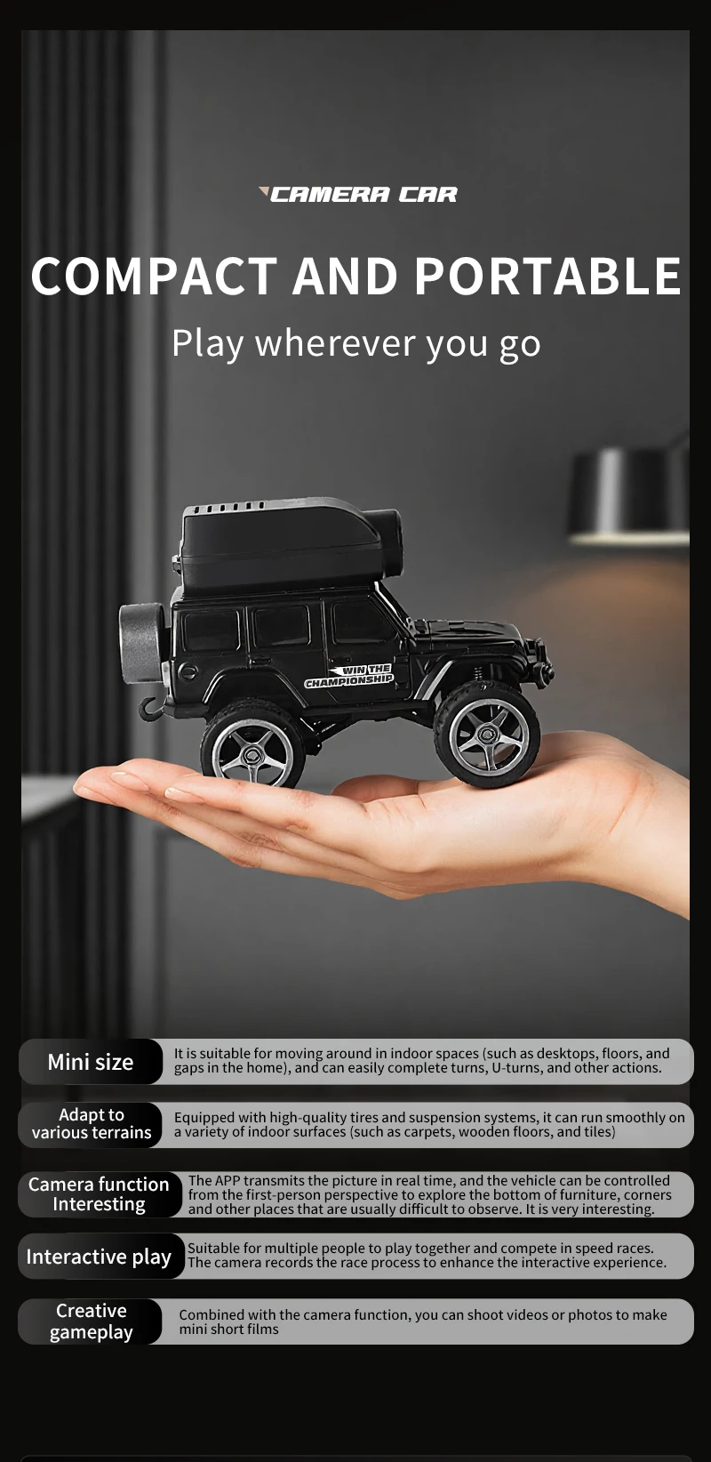 1:64 Mini Alloy RC Car, 2.4GHz Rear Drive Desktop Off-Road Toy Car with Camera, Christmas & Birthday Gift for Kids
