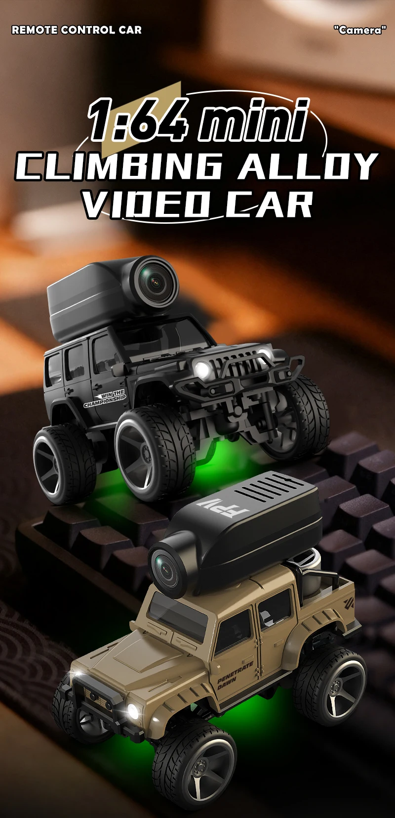 1:64 Mini Alloy RC Car, 2.4GHz Rear Drive Desktop Off-Road Toy Car with Camera, Christmas & Birthday Gift for Kids