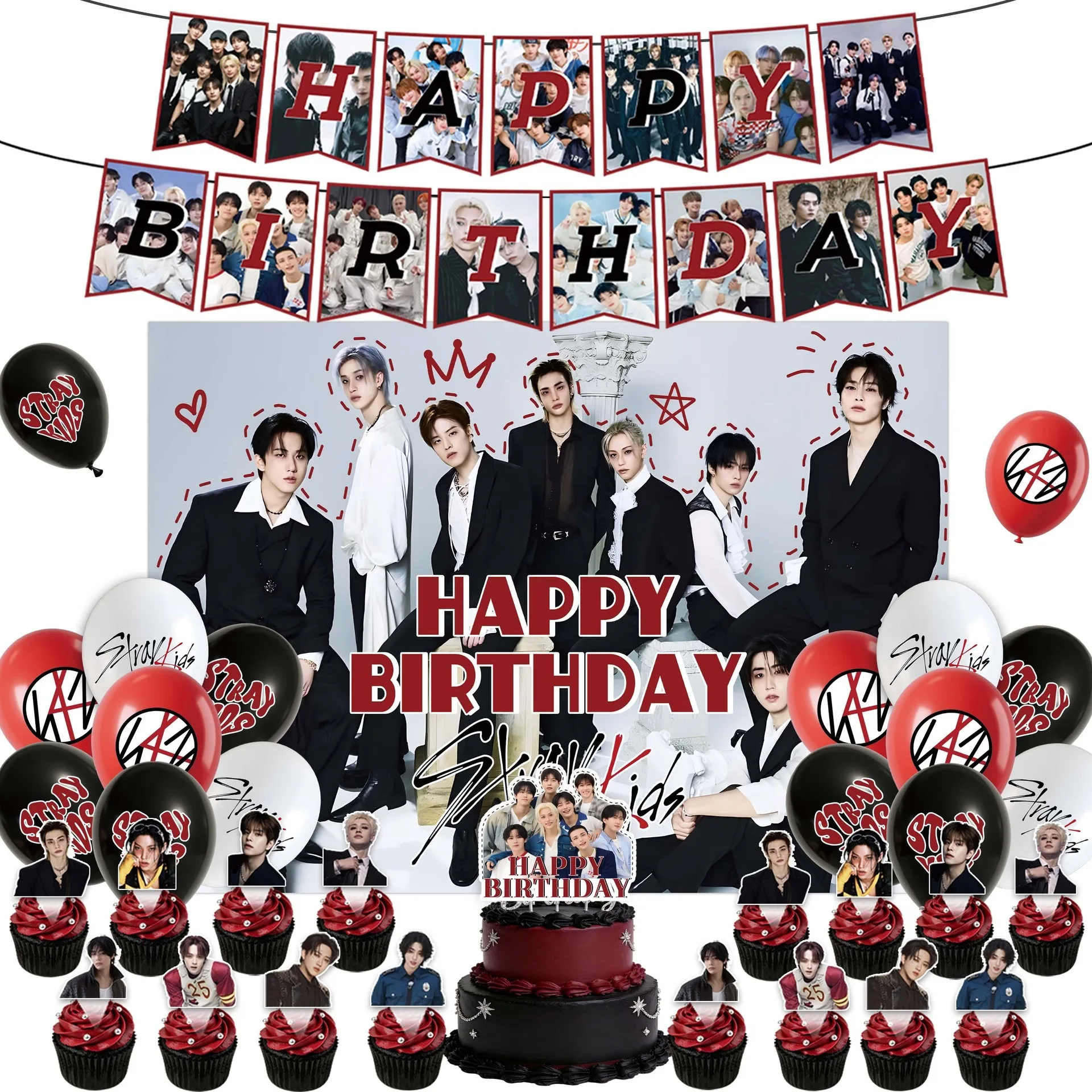 New SK Male Group Birthday Party Theme Decoration Cup Plate Banner Backdrop Gift Bag for Gift Baby Shower Supplies