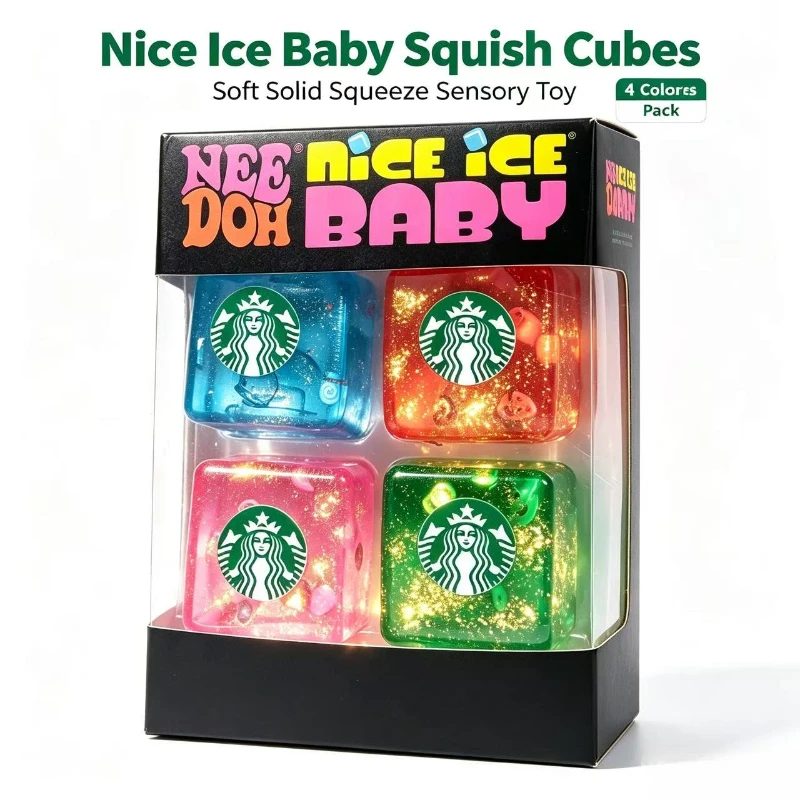 NeeDoh Super Solid Squish Glitter Jelly Cube Fidget Toy, 2 Styles Stress Relief Sensory Squeeze Toy for Adults Teens Squishy Toy
