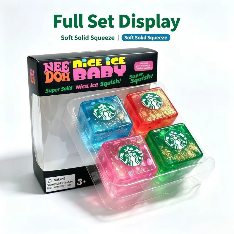 NeeDoh Super Solid Squish Glitter Jelly Cube Fidget Toy, 2 Styles Stress Relief Sensory Squeeze Toy for Adults Teens Squishy Toy