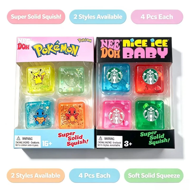 NeeDoh Super Solid Squish Glitter Jelly Cube Fidget Toy, 2 Styles Stress Relief Sensory Squeeze Toy for Adults Teens Squishy Toy