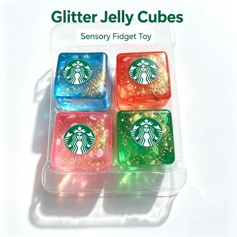 NeeDoh Super Solid Squish Glitter Jelly Cube Fidget Toy, 2 Styles Stress Relief Sensory Squeeze Toy for Adults Teens Squishy Toy