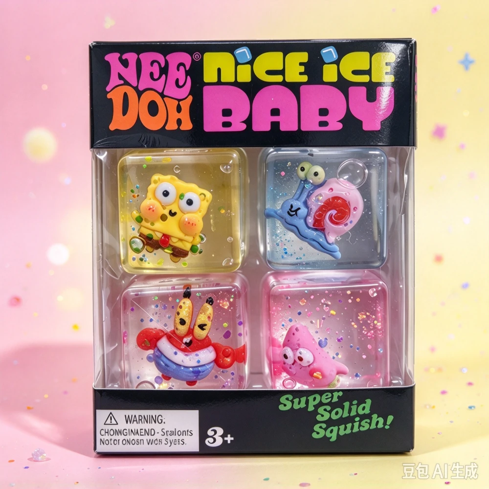 4Pcs NeeDoh Nice Ice Baby Ice Cube Squishy Toy, Slow Rebound Anti-Anxiety Sensory Fidget Toy, Stress Relief Gift for Kids Adults