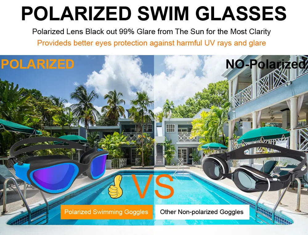 Polarized Swimming Goggles for Adult Anti-Fog UV Protection Lens Men Women Waterproof Adjustable Silicone Swim Glasses Adults