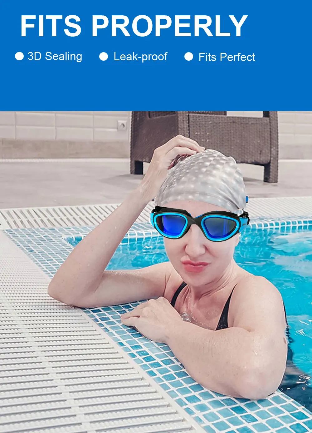 Polarized Swimming Goggles for Adult Anti-Fog UV Protection Lens Men Women Waterproof Adjustable Silicone Swim Glasses Adults