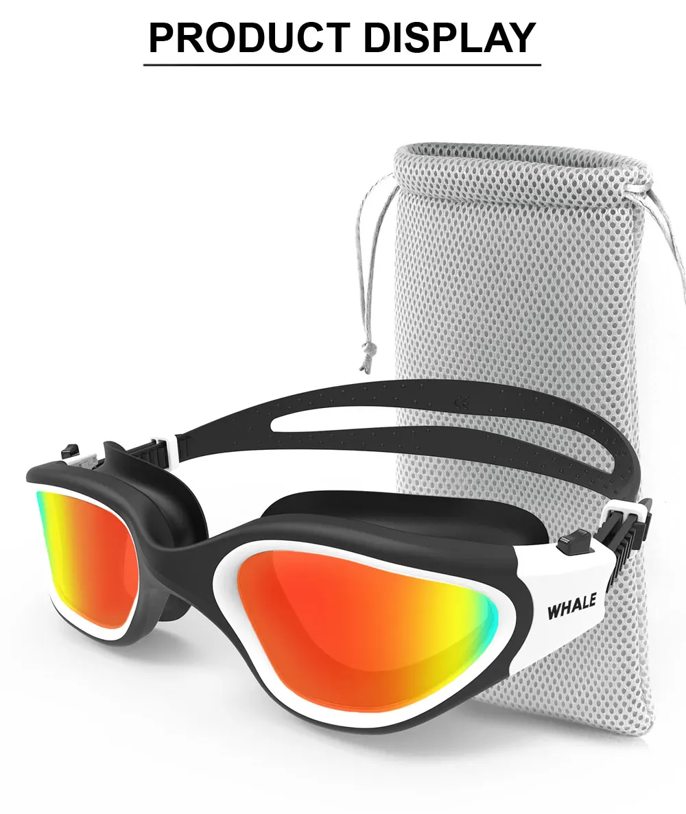 Polarized Swimming Goggles for Adult Anti-Fog UV Protection Lens Men Women Waterproof Adjustable Silicone Swim Glasses Adults