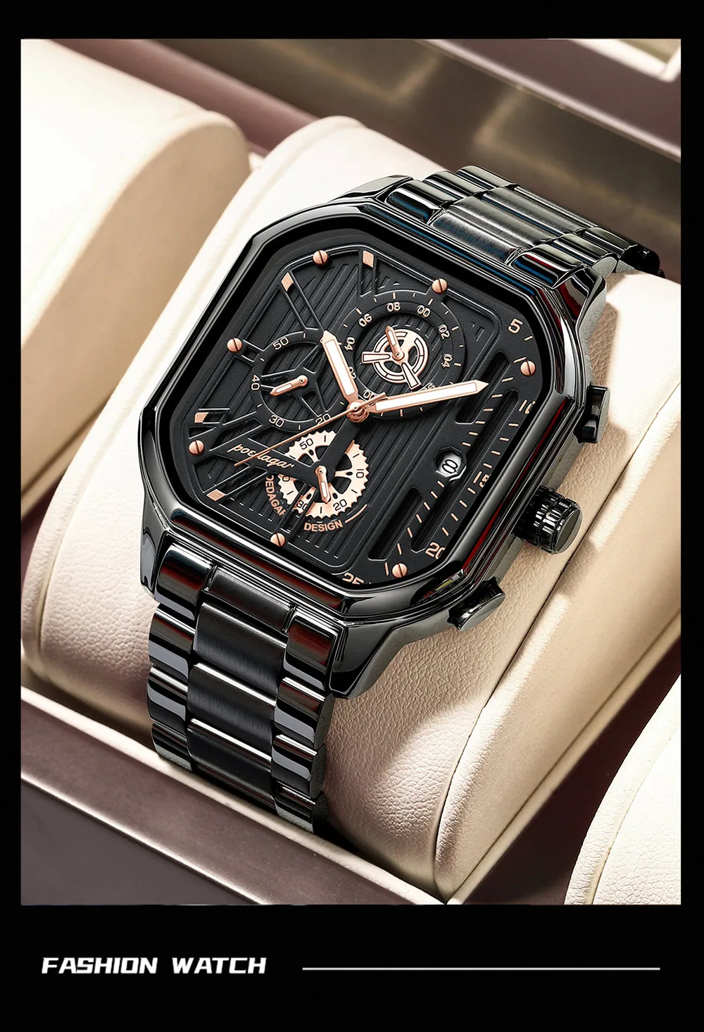 POEDAGAR Luxury Casual Male Watch Fashion Chronograph Stainless Steel Waterproof Luminous Date Military Men's Wristwatches Gifts
