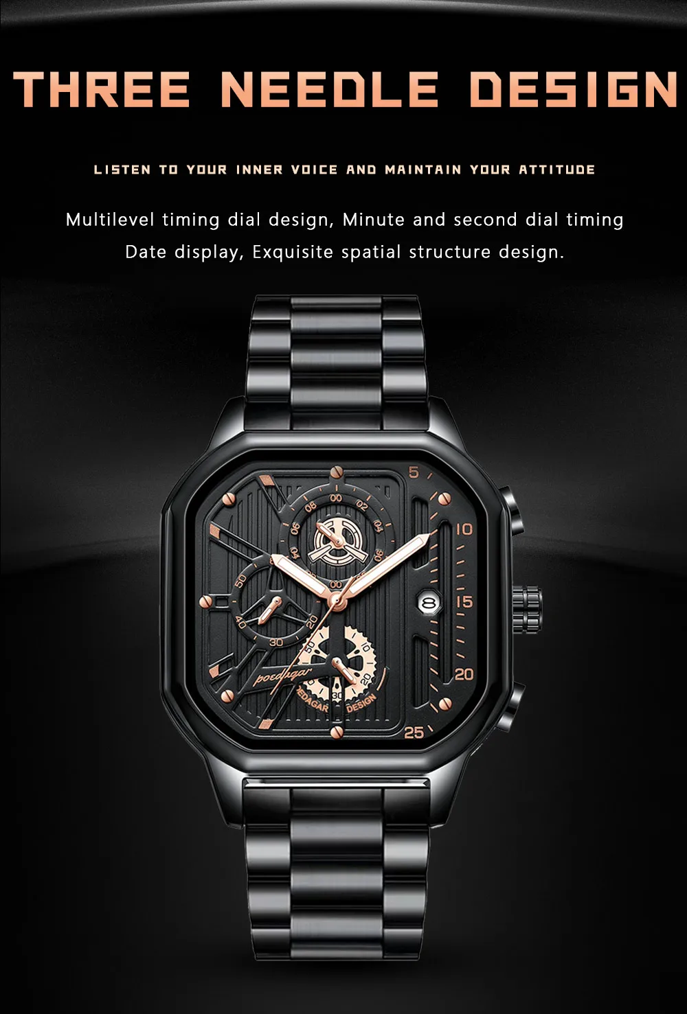 POEDAGAR Luxury Casual Male Watch Fashion Chronograph Stainless Steel Waterproof Luminous Date Military Men's Wristwatches Gifts