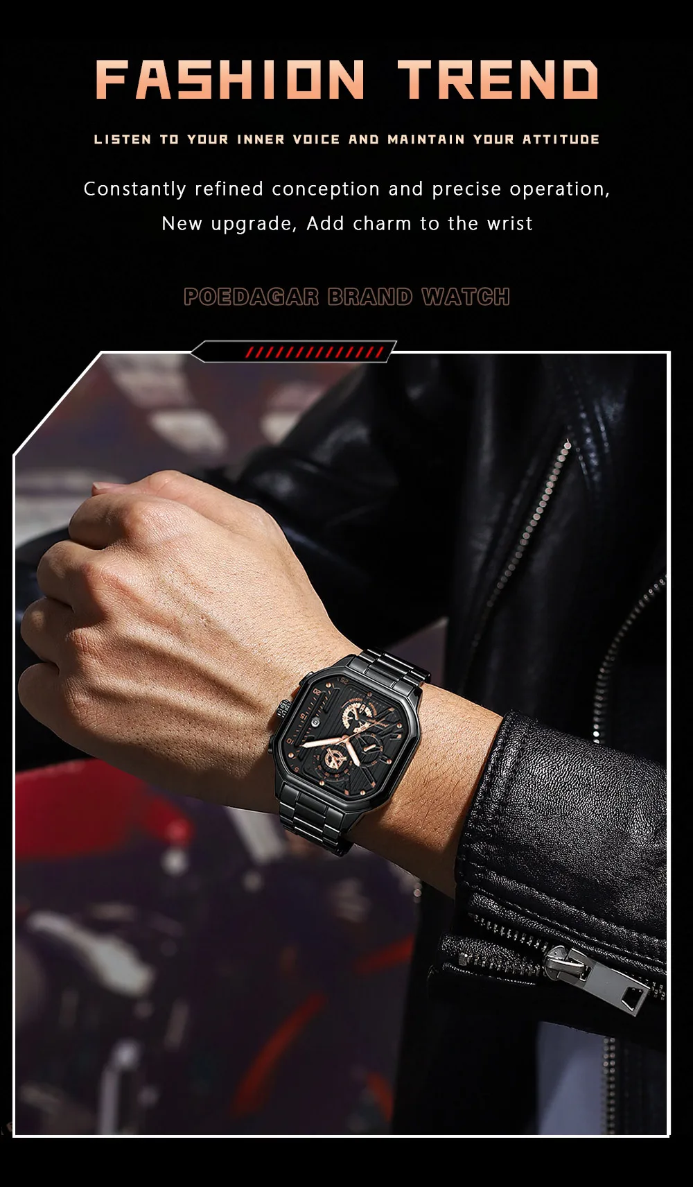 POEDAGAR Luxury Casual Male Watch Fashion Chronograph Stainless Steel Waterproof Luminous Date Military Men's Wristwatches Gifts