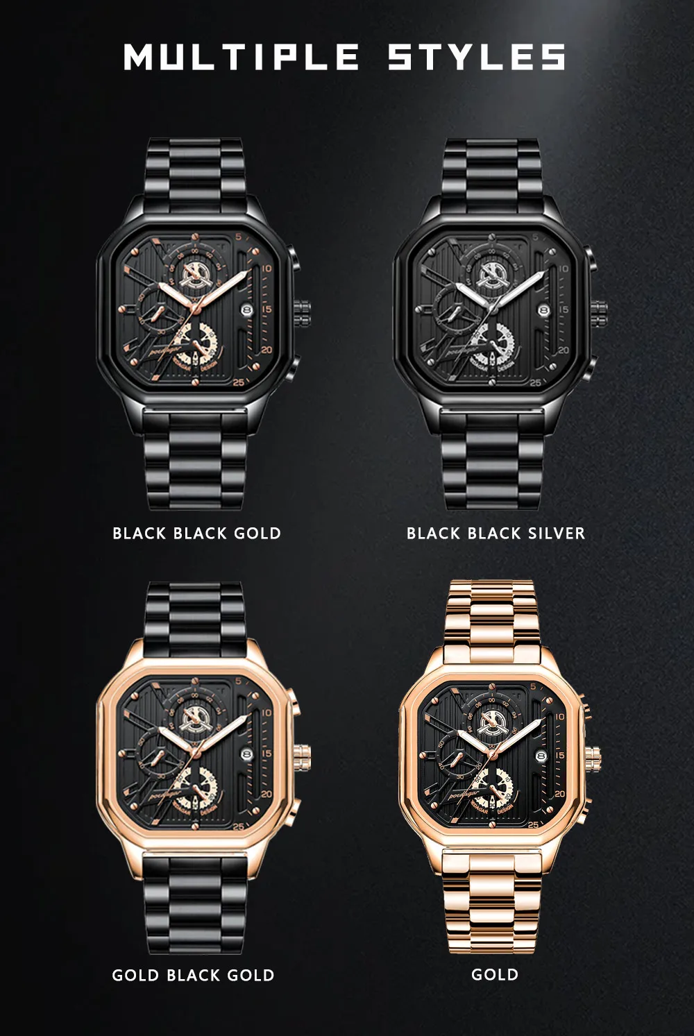 POEDAGAR Luxury Casual Male Watch Fashion Chronograph Stainless Steel Waterproof Luminous Date Military Men's Wristwatches Gifts