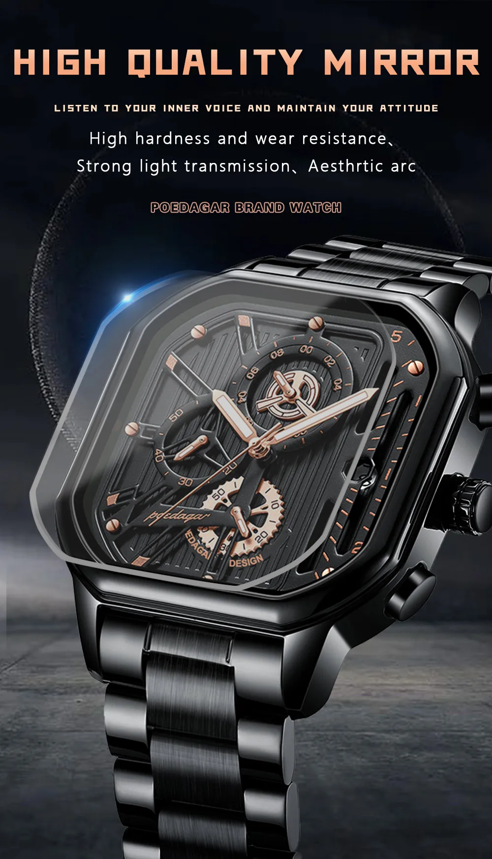 POEDAGAR Luxury Casual Male Watch Fashion Chronograph Stainless Steel Waterproof Luminous Date Military Men's Wristwatches Gifts
