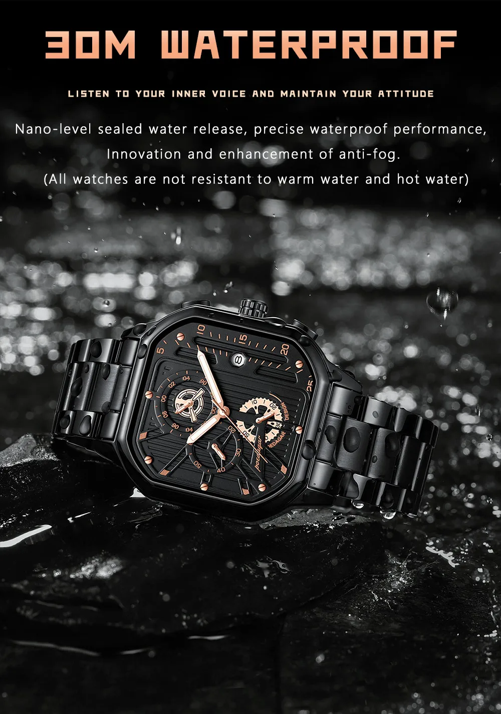 POEDAGAR Luxury Casual Male Watch Fashion Chronograph Stainless Steel Waterproof Luminous Date Military Men's Wristwatches Gifts