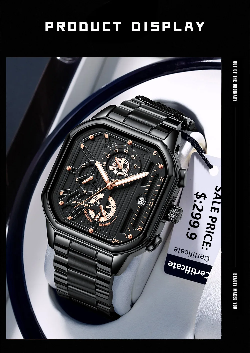 POEDAGAR Luxury Casual Male Watch Fashion Chronograph Stainless Steel Waterproof Luminous Date Military Men's Wristwatches Gifts