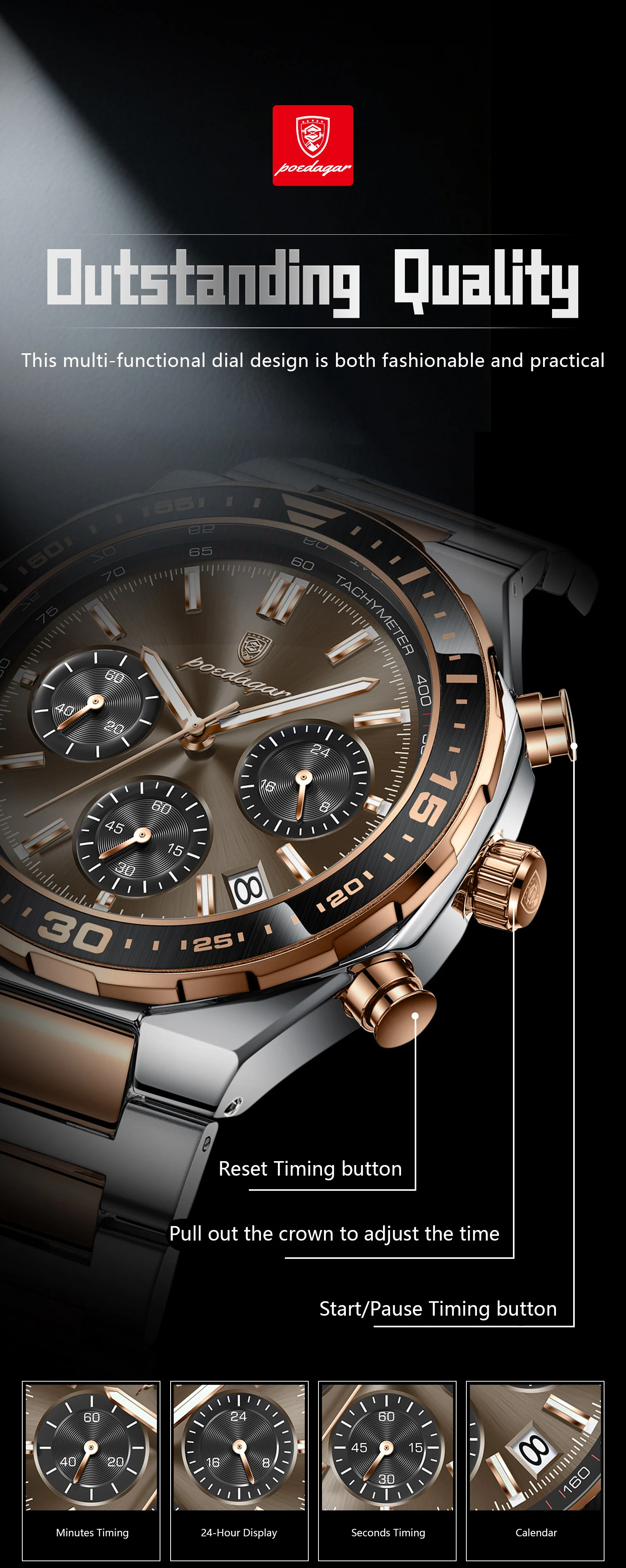 POEDAGAR Luxury Fashion Men Watch Waterproof Luminous Quartz Sports Man Clock Date Chronograph Business Men's Watches Male Reloj