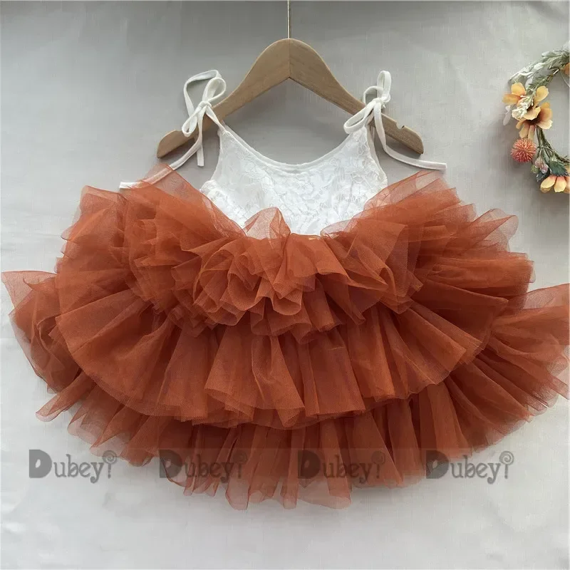Toddler Girls Lace Tutu Dress for Kids Lovely Layers Ruffles Vestidos Fashion Baby Birthday Party Gown Boutique Wear