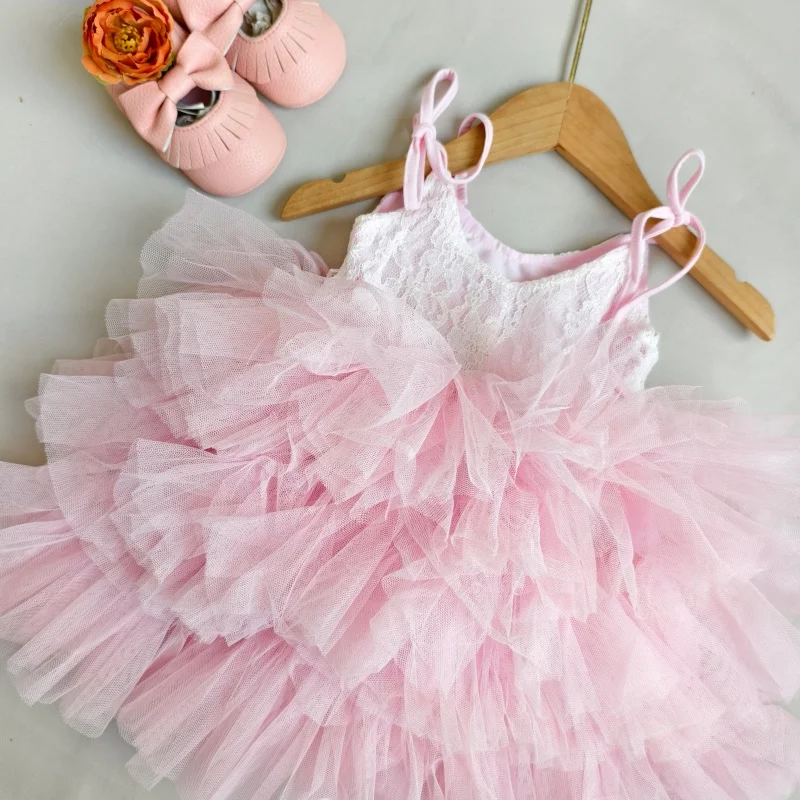 Toddler Girls Lace Tutu Dress for Kids Lovely Layers Ruffles Vestidos Fashion Baby Birthday Party Gown Boutique Wear
