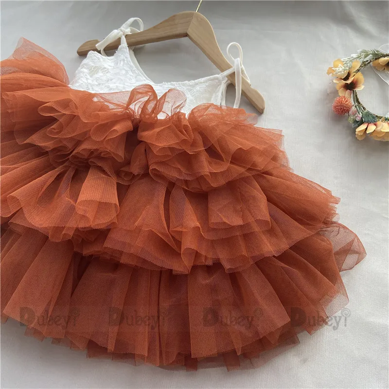 Toddler Girls Lace Tutu Dress for Kids Lovely Layers Ruffles Vestidos Fashion Baby Birthday Party Gown Boutique Wear
