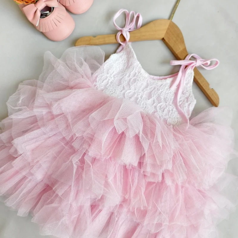 Toddler Girls Lace Tutu Dress for Kids Lovely Layers Ruffles Vestidos Fashion Baby Birthday Party Gown Boutique Wear