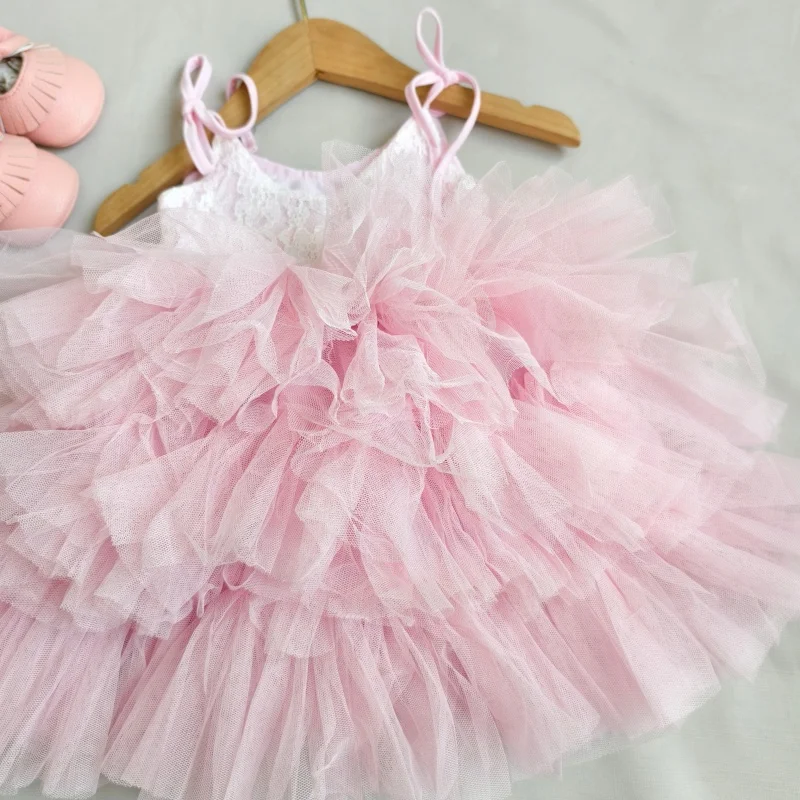 Toddler Girls Lace Tutu Dress for Kids Lovely Layers Ruffles Vestidos Fashion Baby Birthday Party Gown Boutique Wear