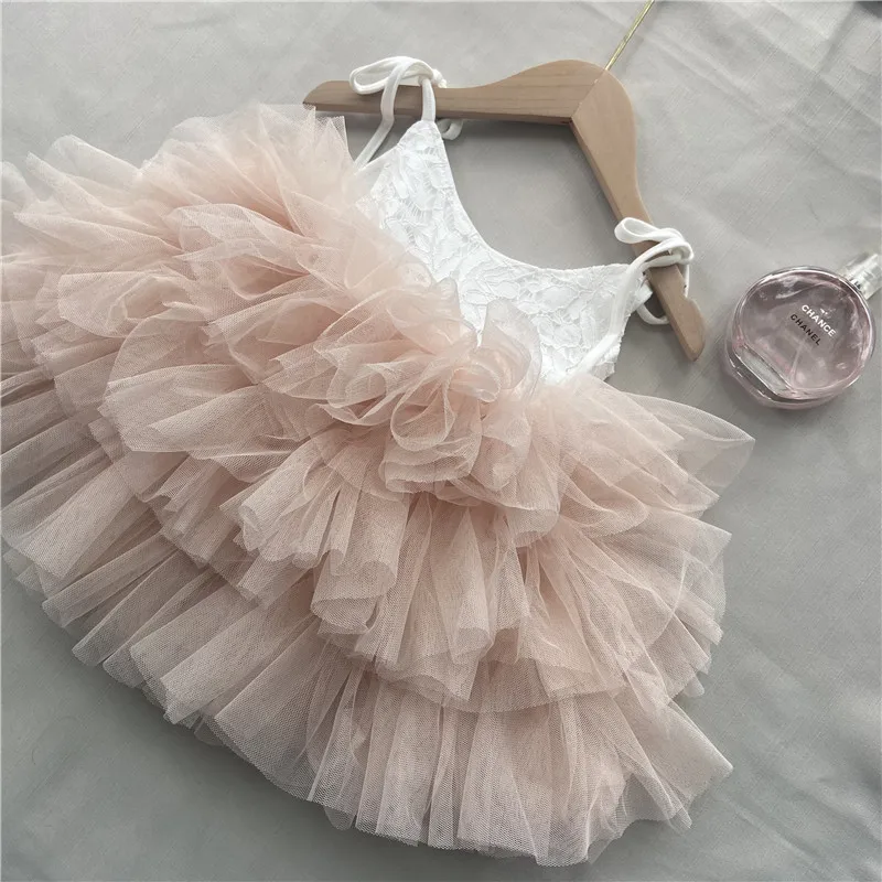Toddler Girls Lace Tutu Dress for Kids Lovely Layers Ruffles Vestidos Fashion Baby Birthday Party Gown Boutique Wear