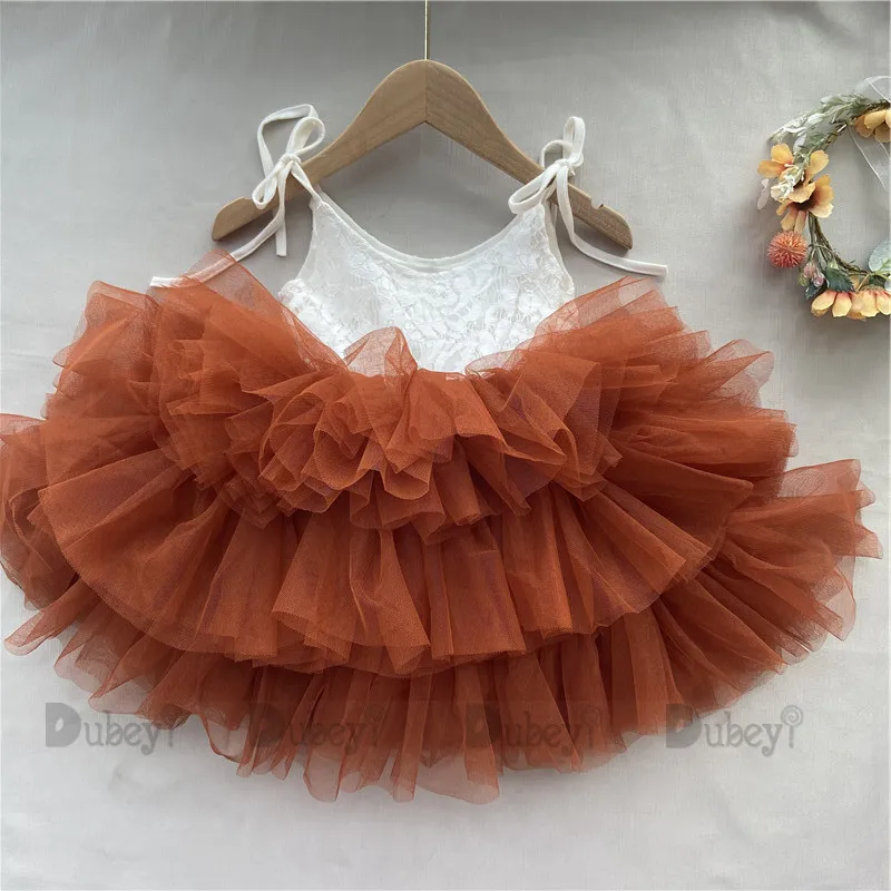 Toddler Girls Lace Tutu Dress for Kids Lovely Layers Ruffles Vestidos Fashion Baby Birthday Party Gown Boutique Wear